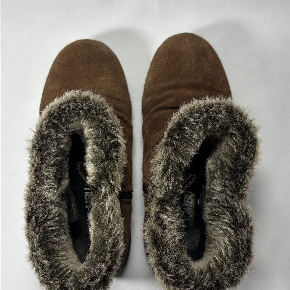 Leather Suede Winter Boots Ankle Faux Fur Accent **